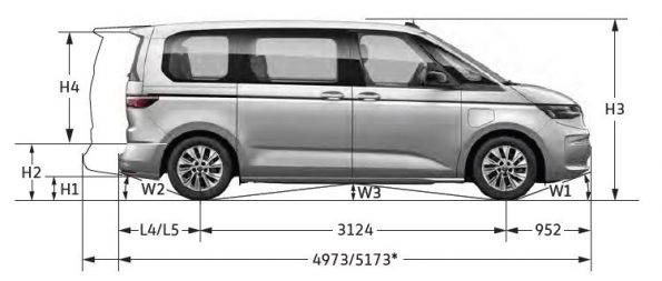 VW Volkswagen Bus Multivan Maße Innen Außen mm cm Länge Breite Höhe Radstand Van Ausbau T7 kurz lang